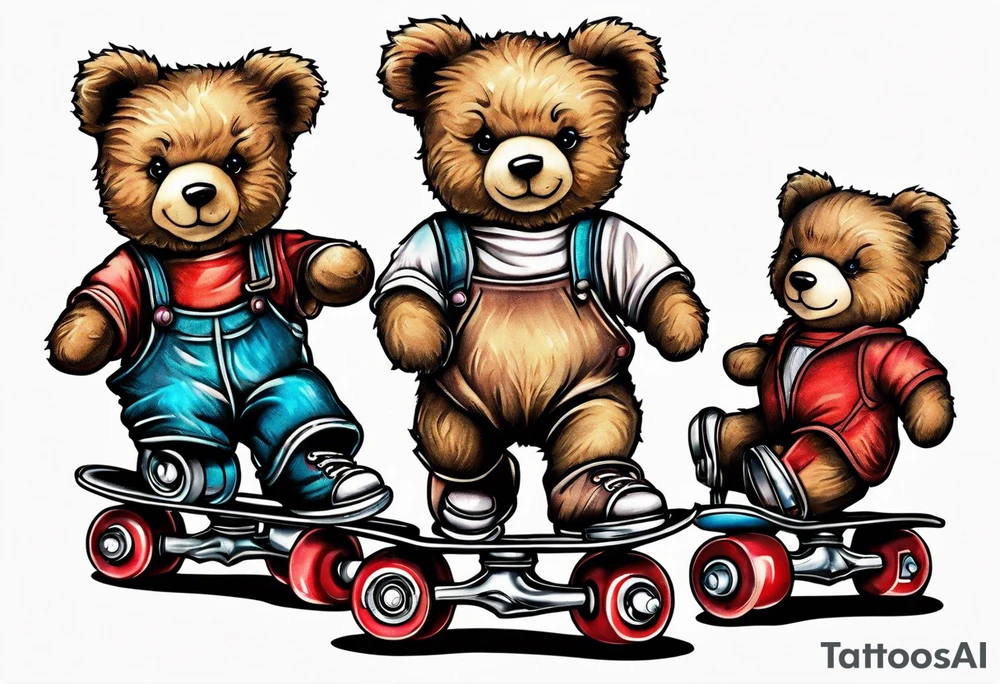 Teddy bears rollerskating tattoo idea