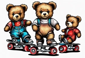 Teddy bears rollerskating tattoo idea