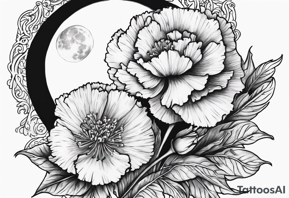 carnations and moon tattoo idea
