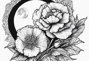 carnations and moon tattoo idea