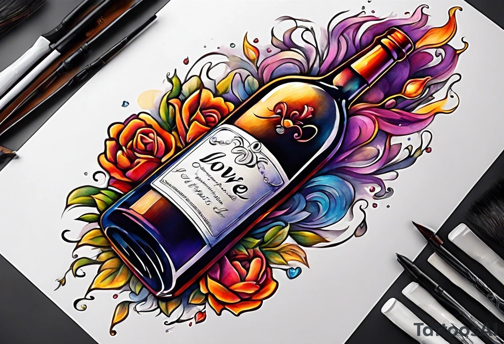 Love pouring out of an uncorked bottle tattoo idea