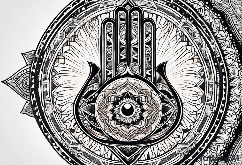 hand of hamsa chakra, spiritual earthly geometrical shapes tattoo idea