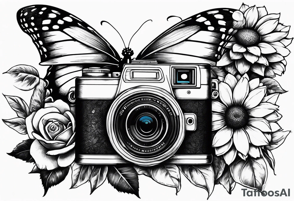 Flower : rose , sunflower, camera, butterfly tattoo idea