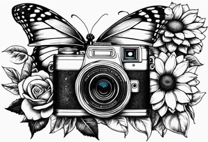 Flower : rose , sunflower, camera, butterfly tattoo idea