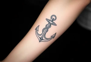weathered anchor wrapped in nautical rope with sea waves tattoo idea