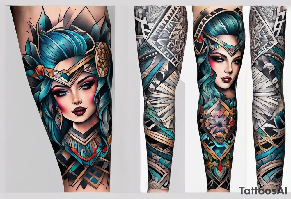 Full leg tattoo sleeve square tattoo idea