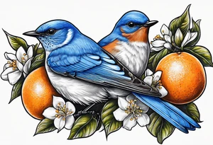 bluebird in flight with an orange blossom branch in its mouth tattoo idea
