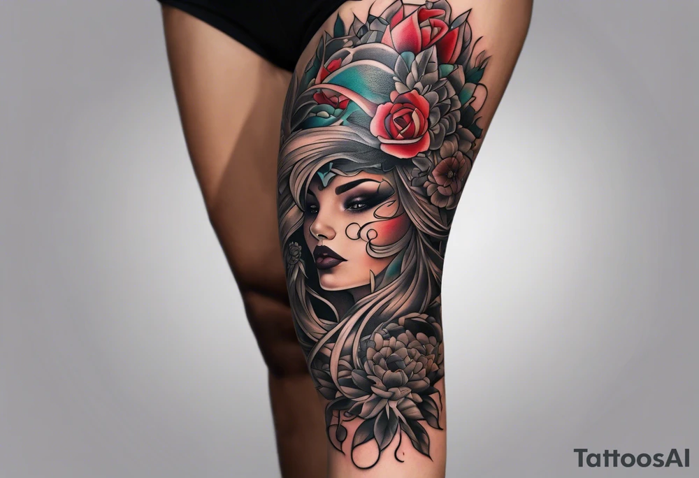 Full leg tattoo sleeve square tattoo idea