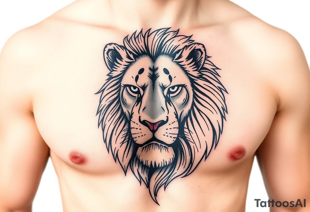 realistic
lion one one pec tattoo idea