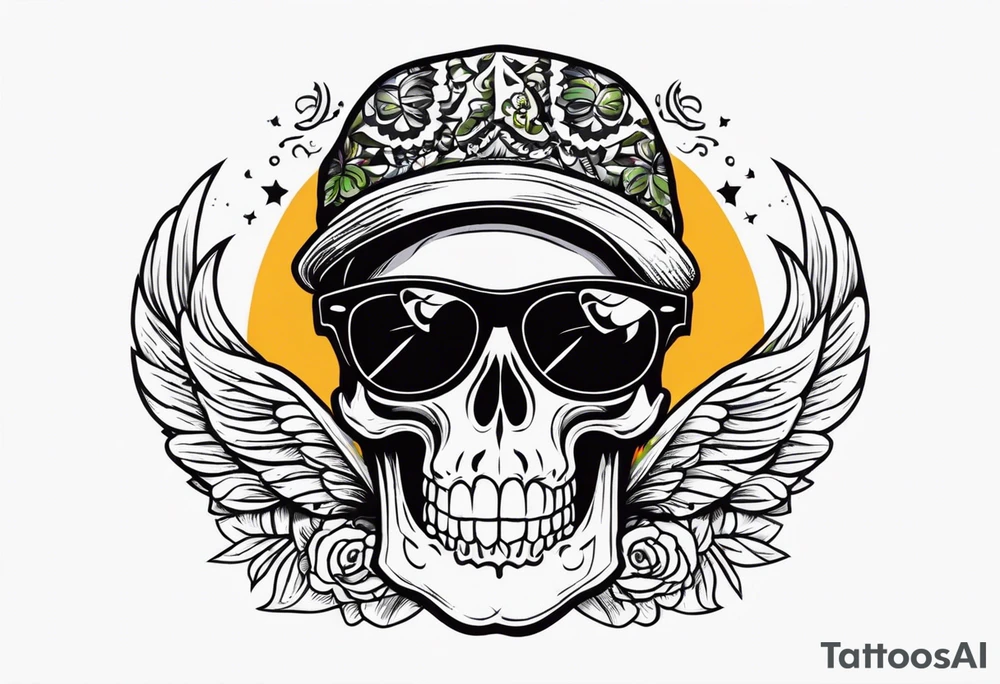 Scull wearing bandana and sunglasses 256 tattoo idea