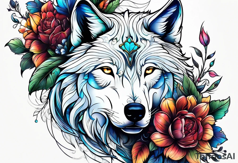 Wolf céleste, flower tattoo idea