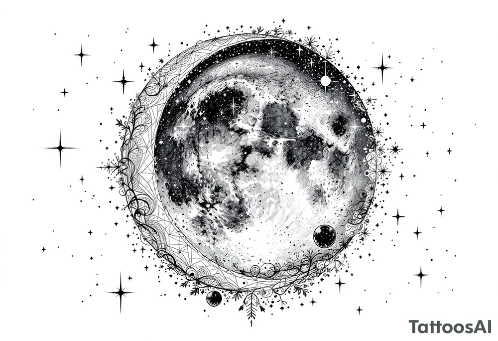 Moon and stars in sky tattoo idea
