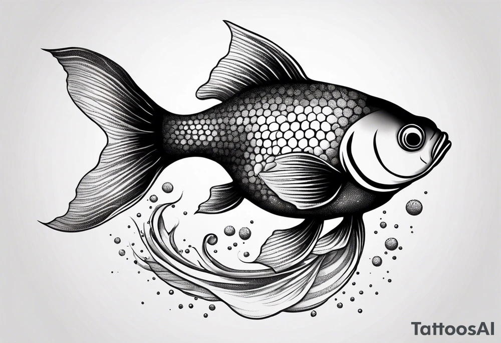 “Create a delicate tattoo of a goldfish swimming in a wave, emphasizing its flowing fins and graceful movement. tattoo idea