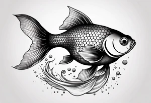 “Create a delicate tattoo of a goldfish swimming in a wave, emphasizing its flowing fins and graceful movement. tattoo idea