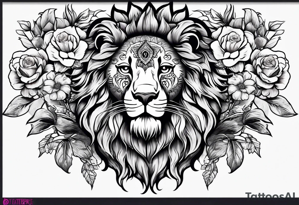 Lion, sugar skull,  flower, people shadow tattoo idea