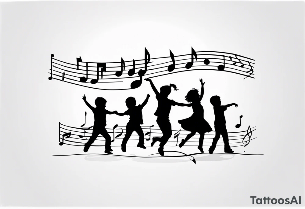Musical notes connecting toddlers dancing tattoo idea