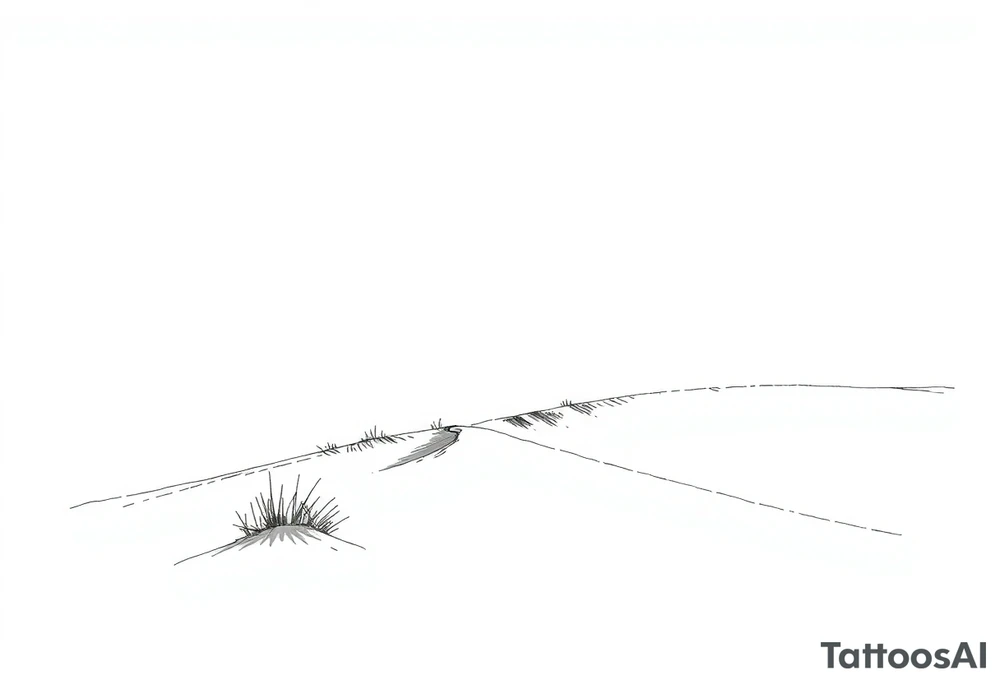 Landscape of sand dune and peasible sea (like in the north of France) in a minimalist style tattoo idea