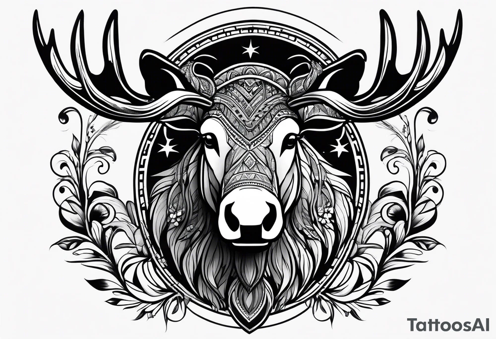 Native Moose at Lake tattoo idea