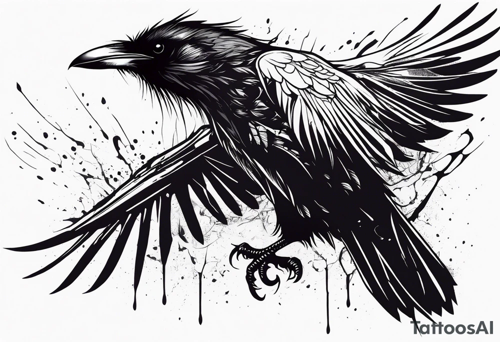 Black raven roaring in the sky dripped in blood tattoo idea