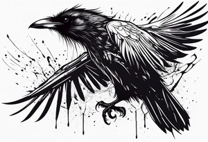 Black raven roaring in the sky dripped in blood tattoo idea