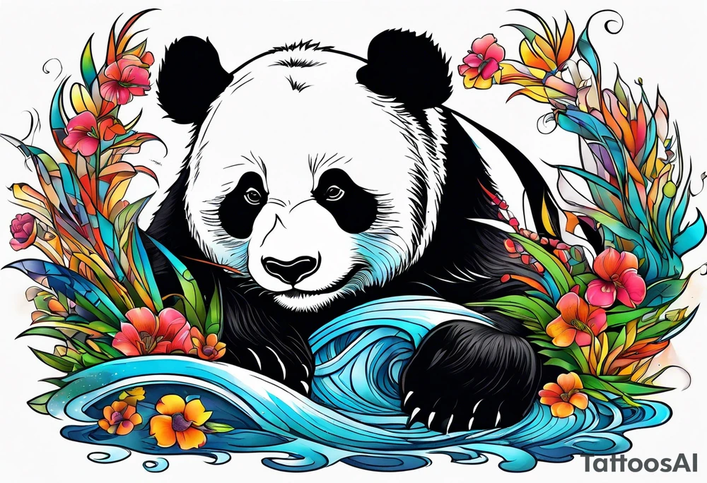 Crying panda in the hole tattoo idea