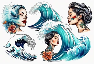 a crashing wave with the face of a woman tattoo idea