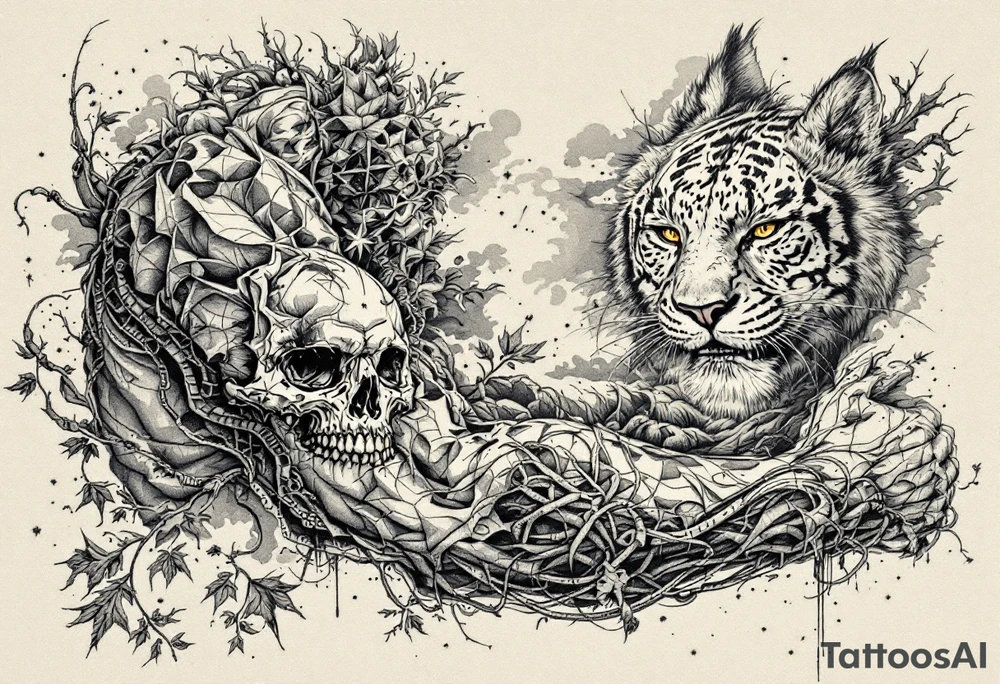 A full sleeve with themes of personal struggle, family, faith, and perseverance tattoo idea