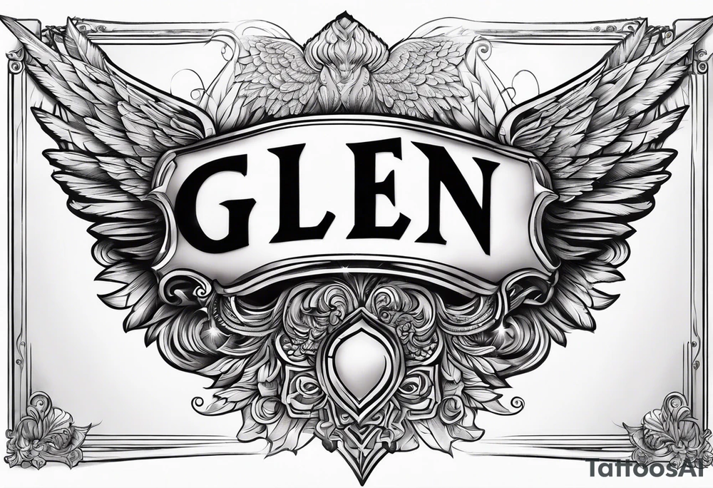The word Glenn on a banner with angel Wings tattoo idea