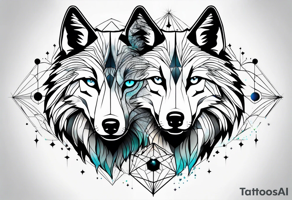 Constellation, two animal wolf, géométric tattoo idea