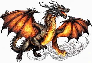 Flying dragon, fire around tattoo idea