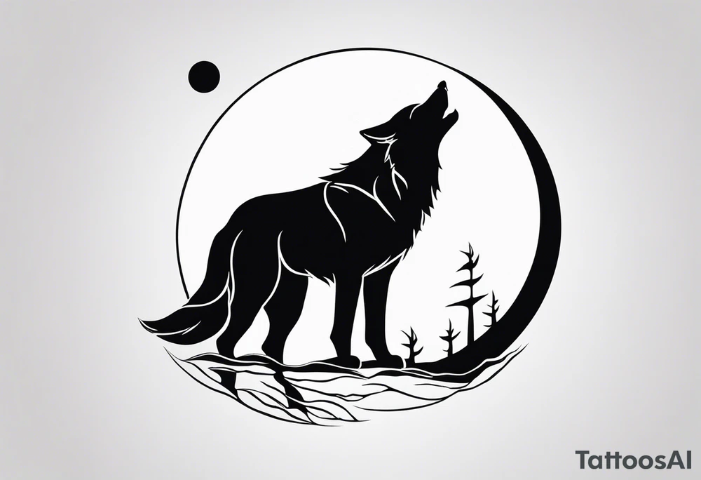 Wolf and moon silhouette tattoo idea