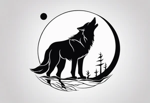 Wolf and moon silhouette tattoo idea