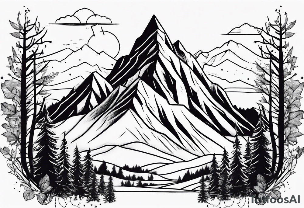Strong mountain with a little flame tattoo idea