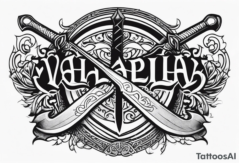Valhalla sword shield axe tattoo idea