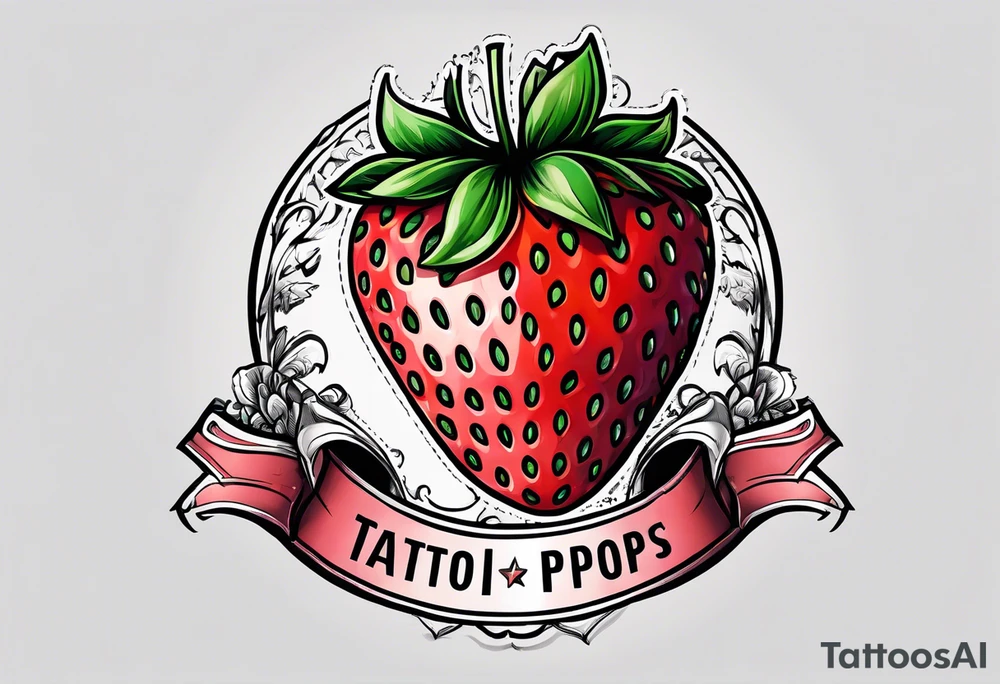 lonely strawberry wrapped in banner saying Pops tattoo idea