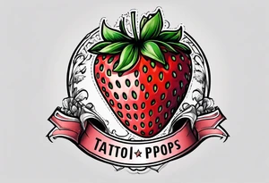 lonely strawberry wrapped in banner saying Pops tattoo idea