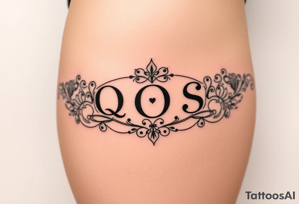 text reading "QOS" across a womb tattoo tattoo idea