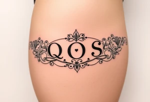 text reading "QOS" across a womb tattoo tattoo idea