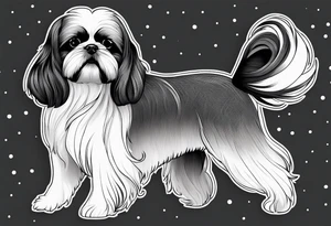 Design a small outline tattoo of a Shih Tzu with long hair flowing, capturing its adorable and regal presence. tattoo idea