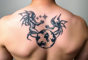 Heaven and hell fighting each other on earth tattoo idea