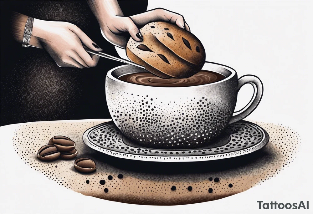 A mexican bread being dipped in coffee by muscular hand tattoo idea