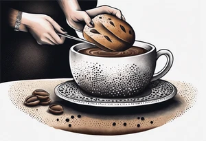 A mexican bread being dipped in coffee by muscular hand tattoo idea