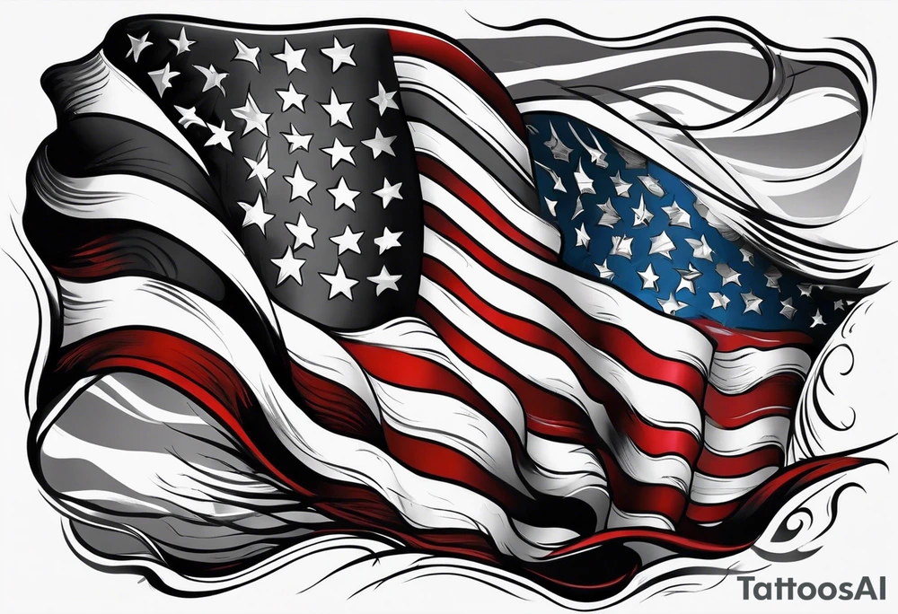 Drawing of American flag black and grey tattoo idea