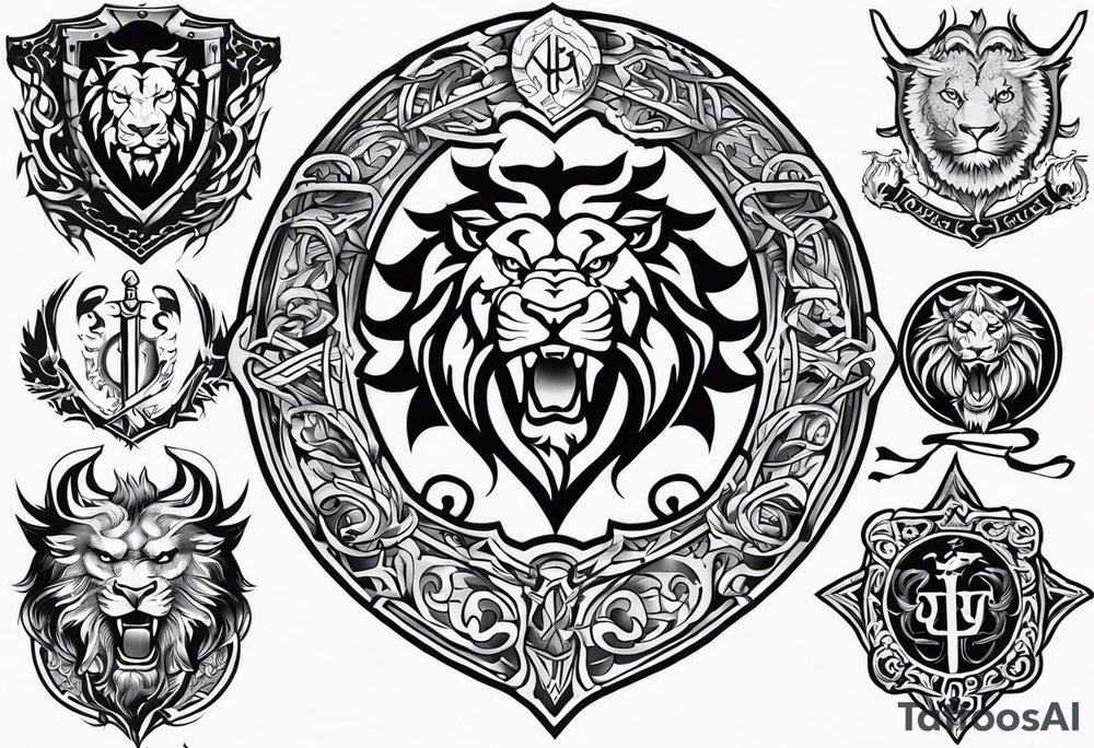 Valhalla shield sword lion dragon tattoo idea