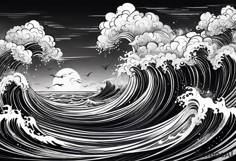 stormy sea, I am lonely and irresistible as a sea element tattoo idea