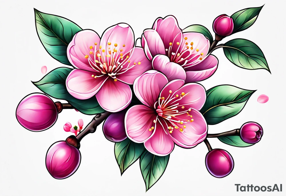 Vibrant, pink plum blossom flowers tattoo idea