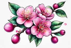 Vibrant, pink plum blossom flowers tattoo idea