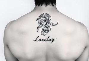 Créame un diseño en miniatura para la parte baja del bíceps de un personaje principal chica 
de dragón Ball z con el nombre de lorelay escrito por debajo del diseño tattoo idea