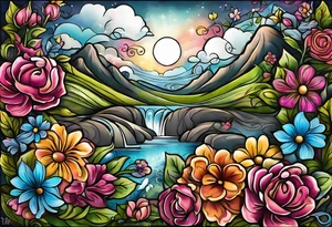 The words “when the time is right I the lord will make it happen” with flowers and clouds tattoo idea
