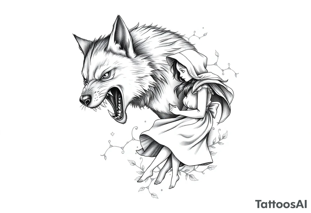 Big bad wolf chasing little red riding hood tattoo idea